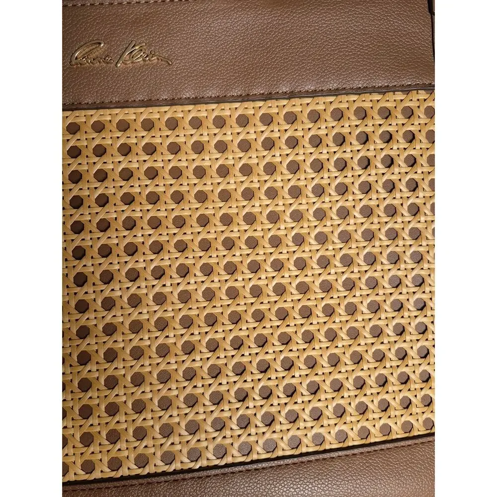 Anne Klein Large Brown Caining Tote Bag Chain Accent Strap Wristlet Chic Stylish